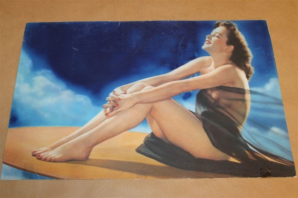 Prachtige kleurenprent/foto - Pinup [kalender] - Ca 1955 !!, Ophalen of Verzenden, Voor 1940, Zo goed als nieuw, Overige onderwerpen