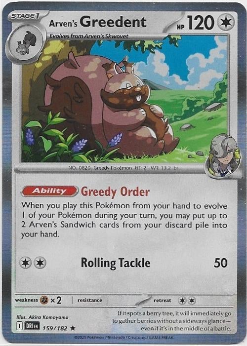 Destined Rivals,  Arven's Greedent [holo] 159/182, Hobby en Vrije tijd, Verzamelkaartspellen | Pokémon, Nieuw, Losse kaart, Verzenden