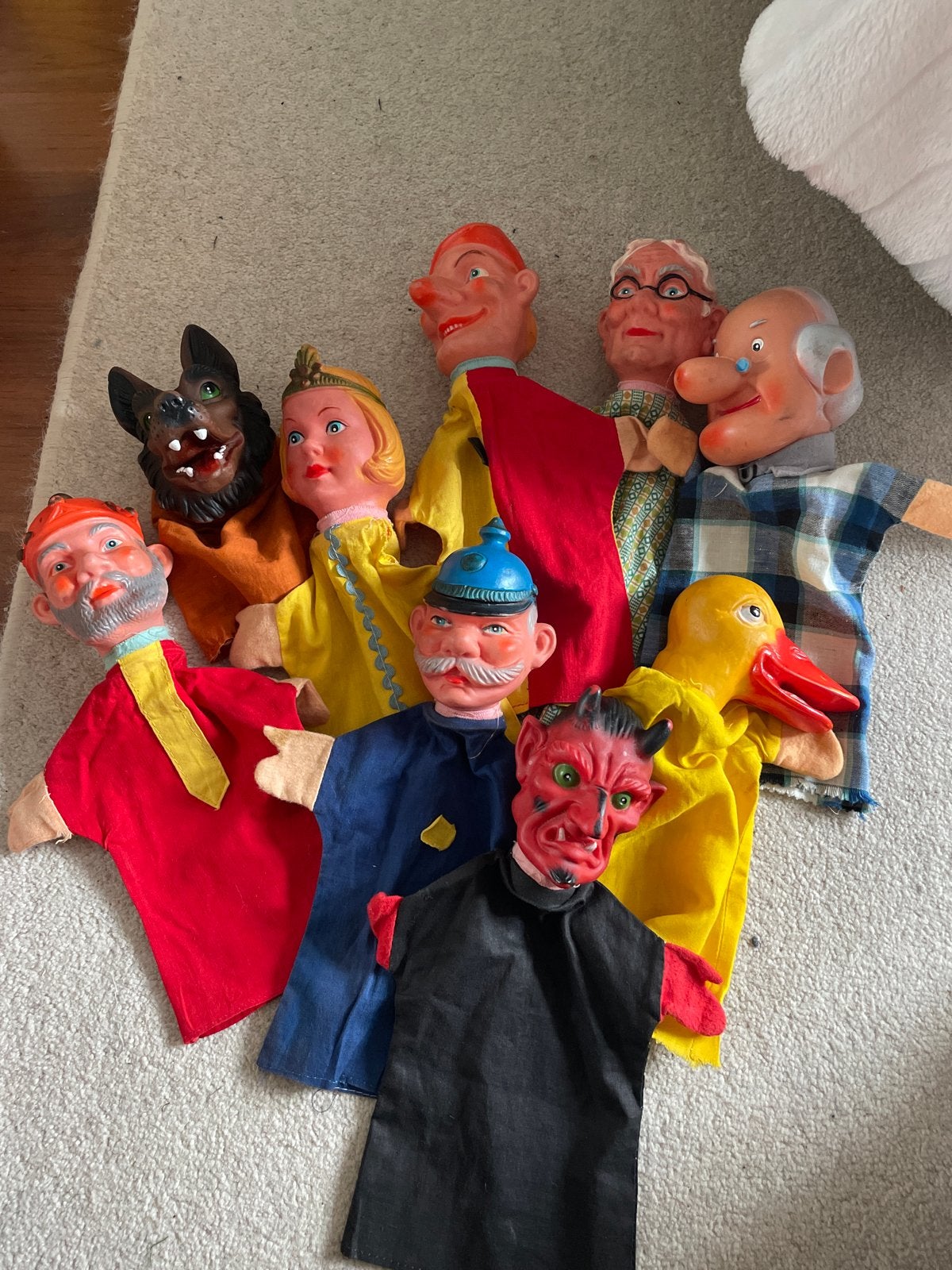 Vintage handpoppen set - diverse karakters, Ophalen of Verzenden, Gebruikt