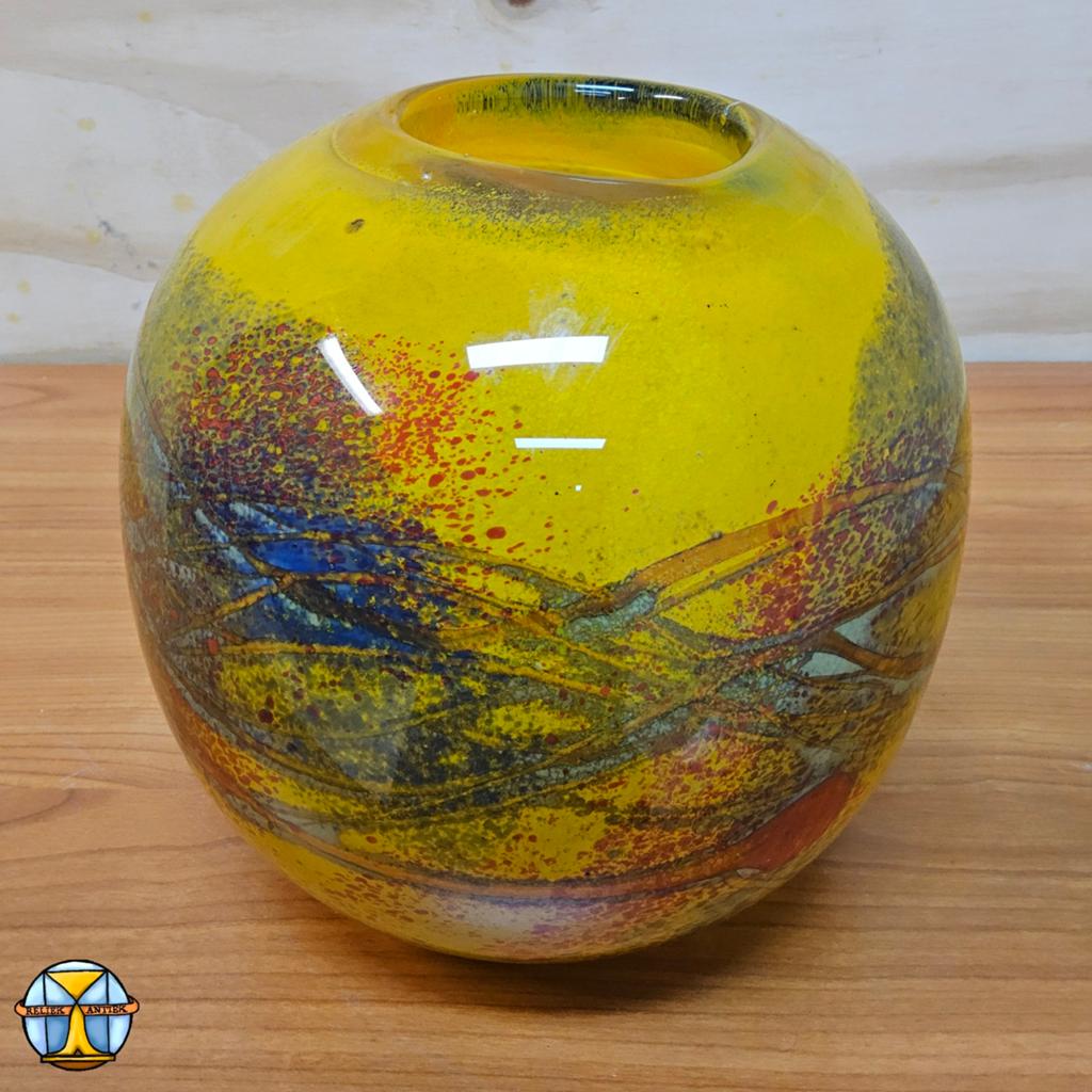 Artistieke Mondgeblazen Studioglas Vaas Ioan Nemtoi Geel, Ophalen of Verzenden