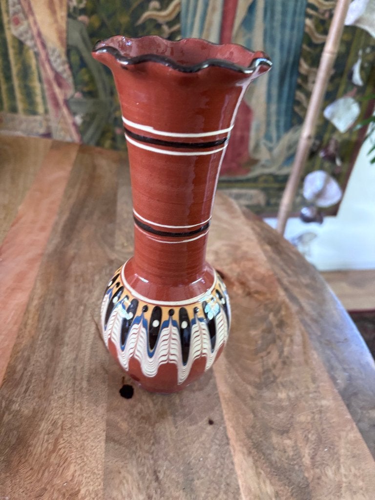 Vintage Bulgaarse Troyan vaas – handbeschilderd keramiek, Ophalen of Verzenden