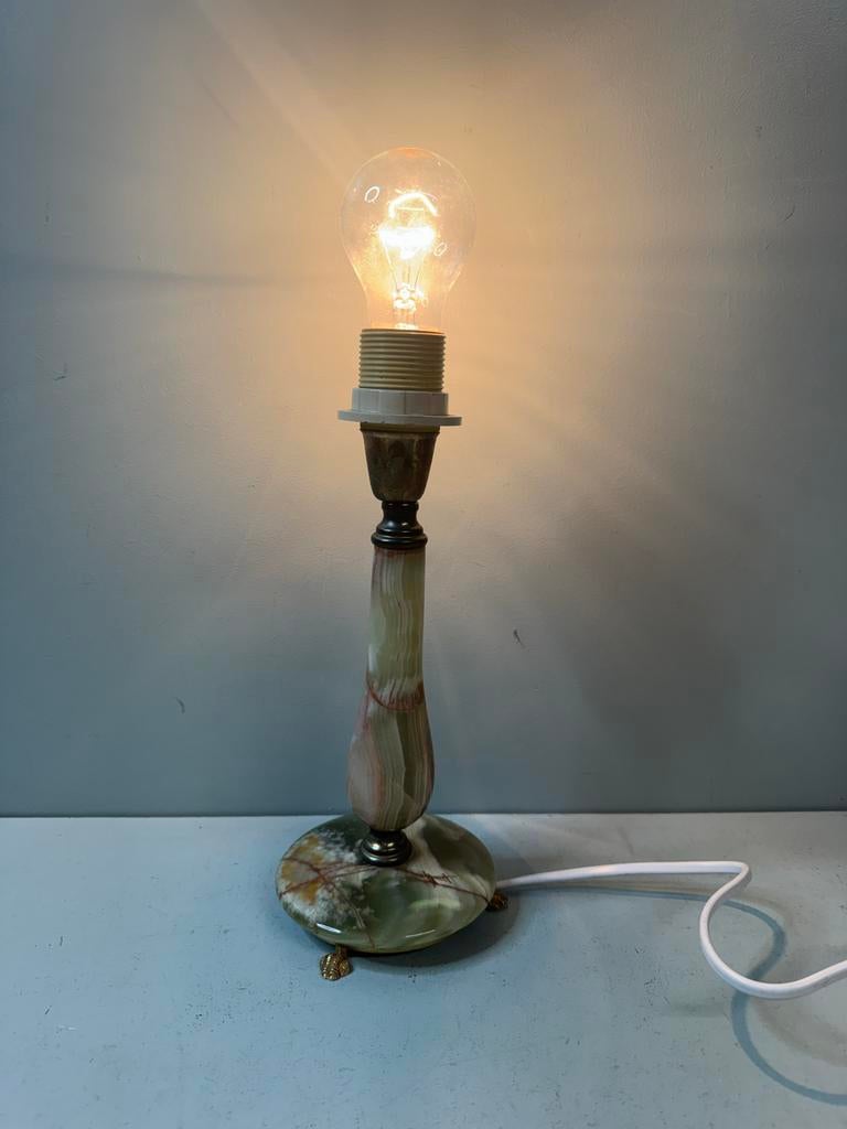 Vintage Onyx Tafellamp - Groen/Bruin Marmeren Voet, Antiek en Kunst, Ophalen of Verzenden