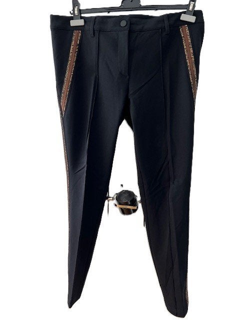 ROSNER Antonia pantalon zwart met panterbies bruin goud 44, Kleding | Dames, Verzenden, Zwart, Maat 42/44 (L), Zo goed als nieuw