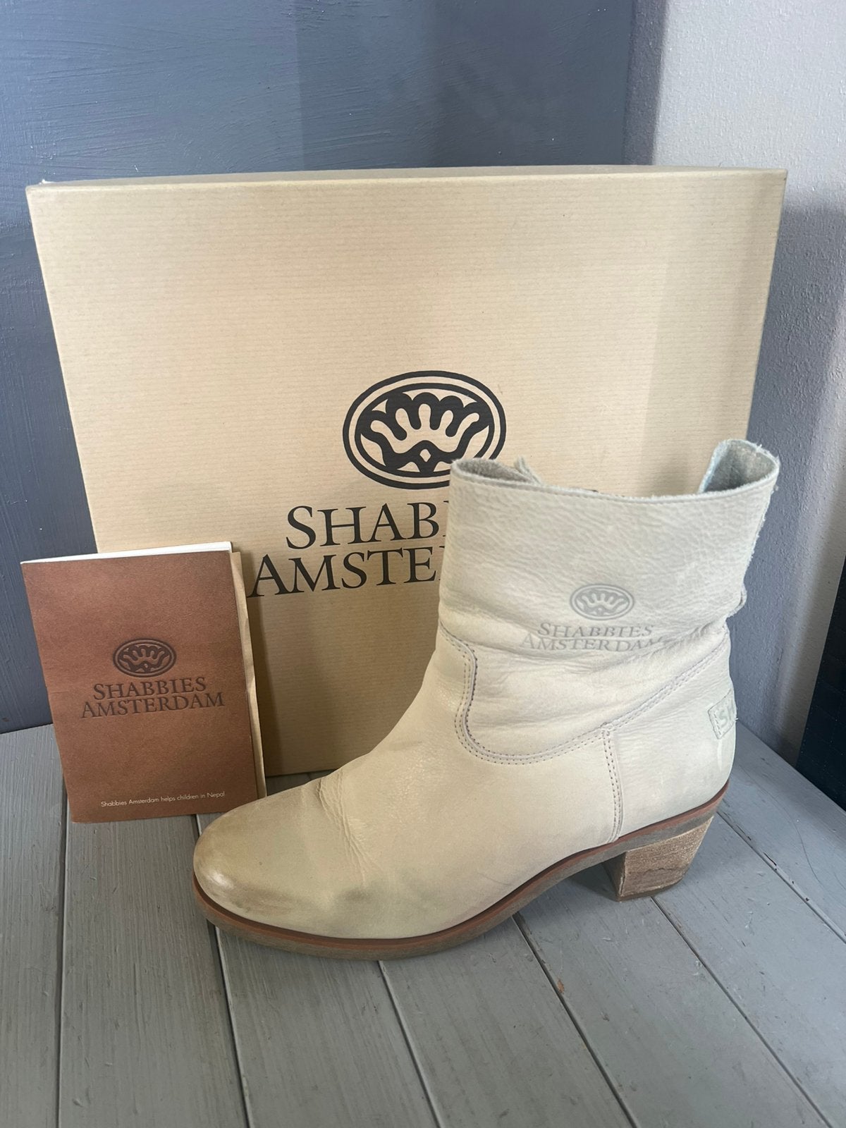 Shabbies Amsterdam beige leren lage laars booty maat 39, Shabbies Amsterdam, Beige, Lage of Enkellaarzen, Ophalen of Verzenden