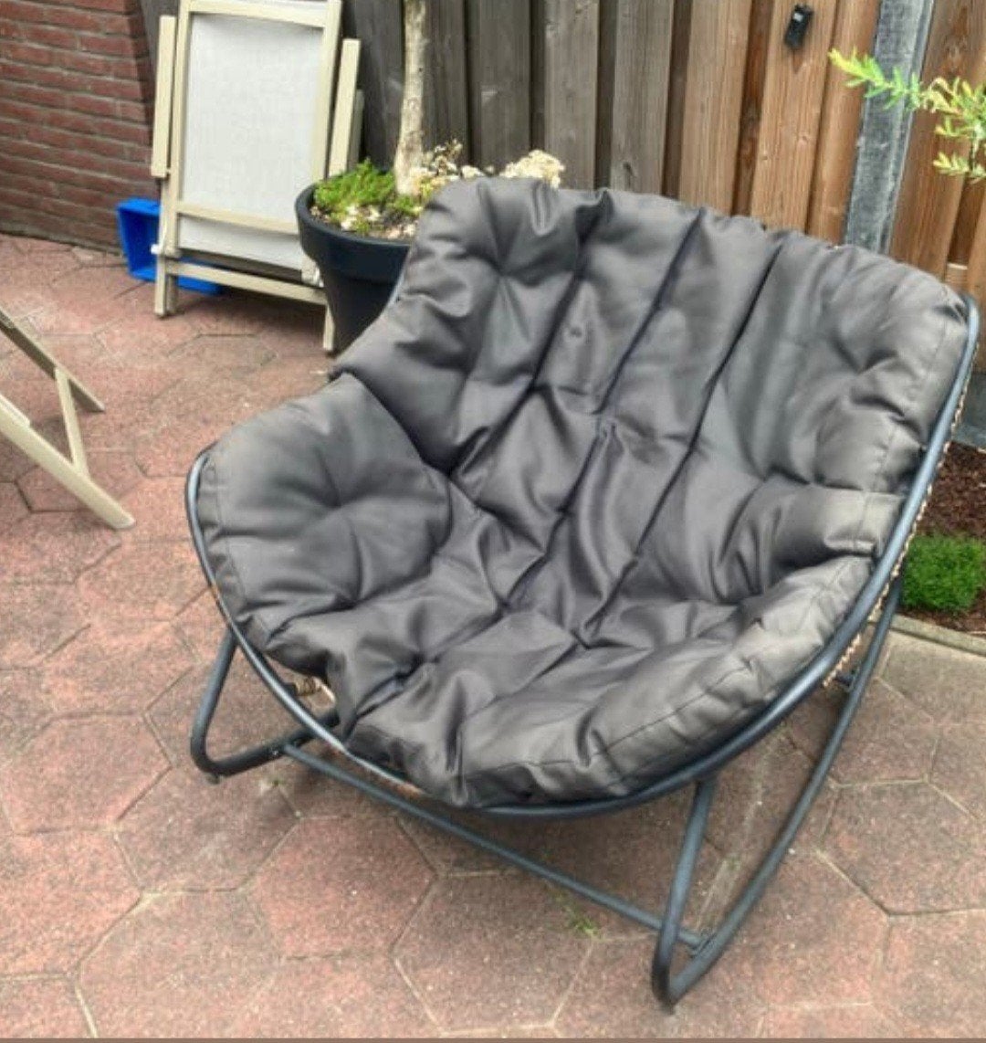Grote schommelstoel lounge tuin of binnen zwart met kussen, Ophalen