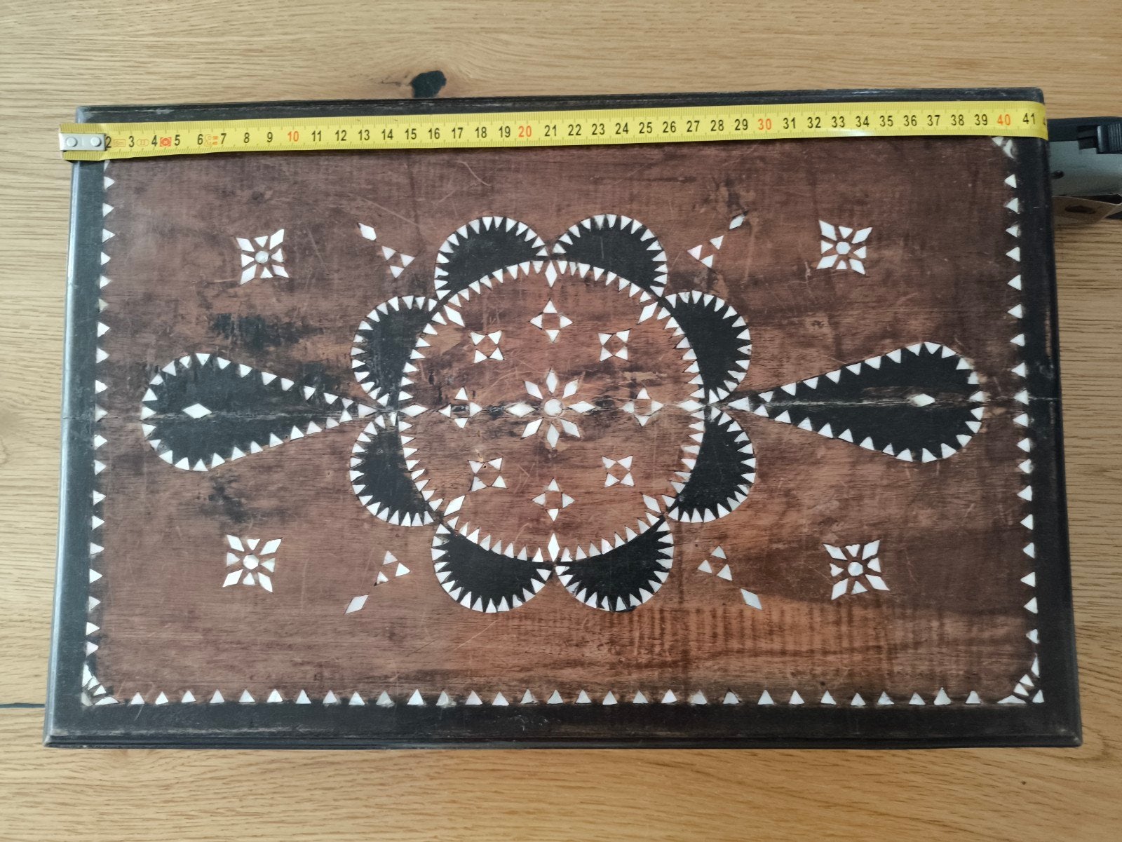 vintage houten kist met ingelegd parelmoer of been patroon, Ophalen of Verzenden