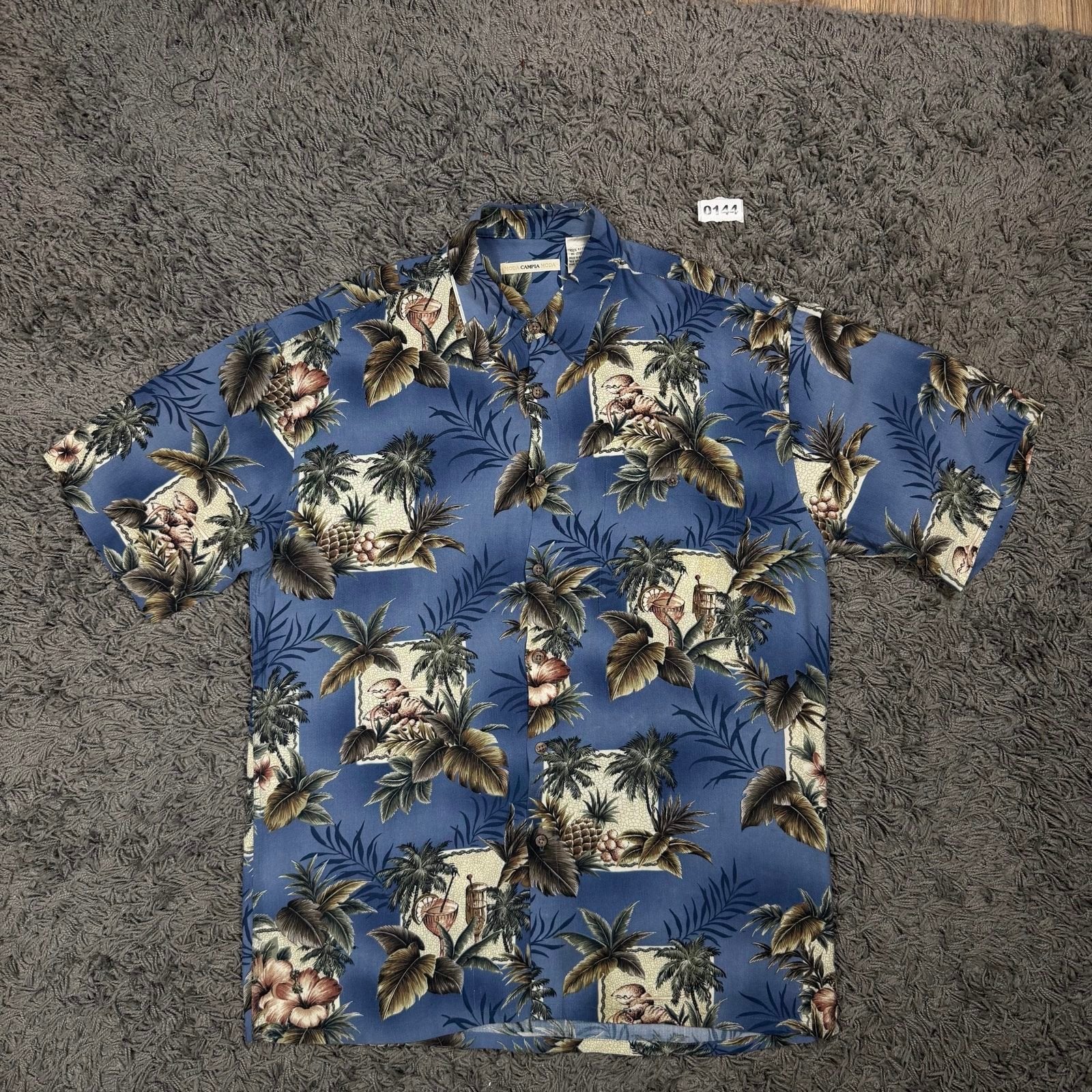 Moda Campia Vintage Rayon Hawaiian Shirt Blue Floral M, Ophalen of Verzenden, Zo goed als nieuw, Beige, Hawaii