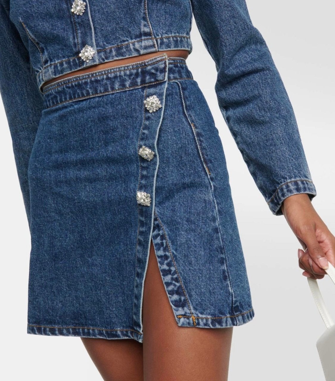 SELF PORTRAIT Nieuw Mini Rok Skirt Denim Sequins Studded M, Kleding | Dames, Maat 38/40 (M), Blauw, Nieuw, Ophalen of Verzenden