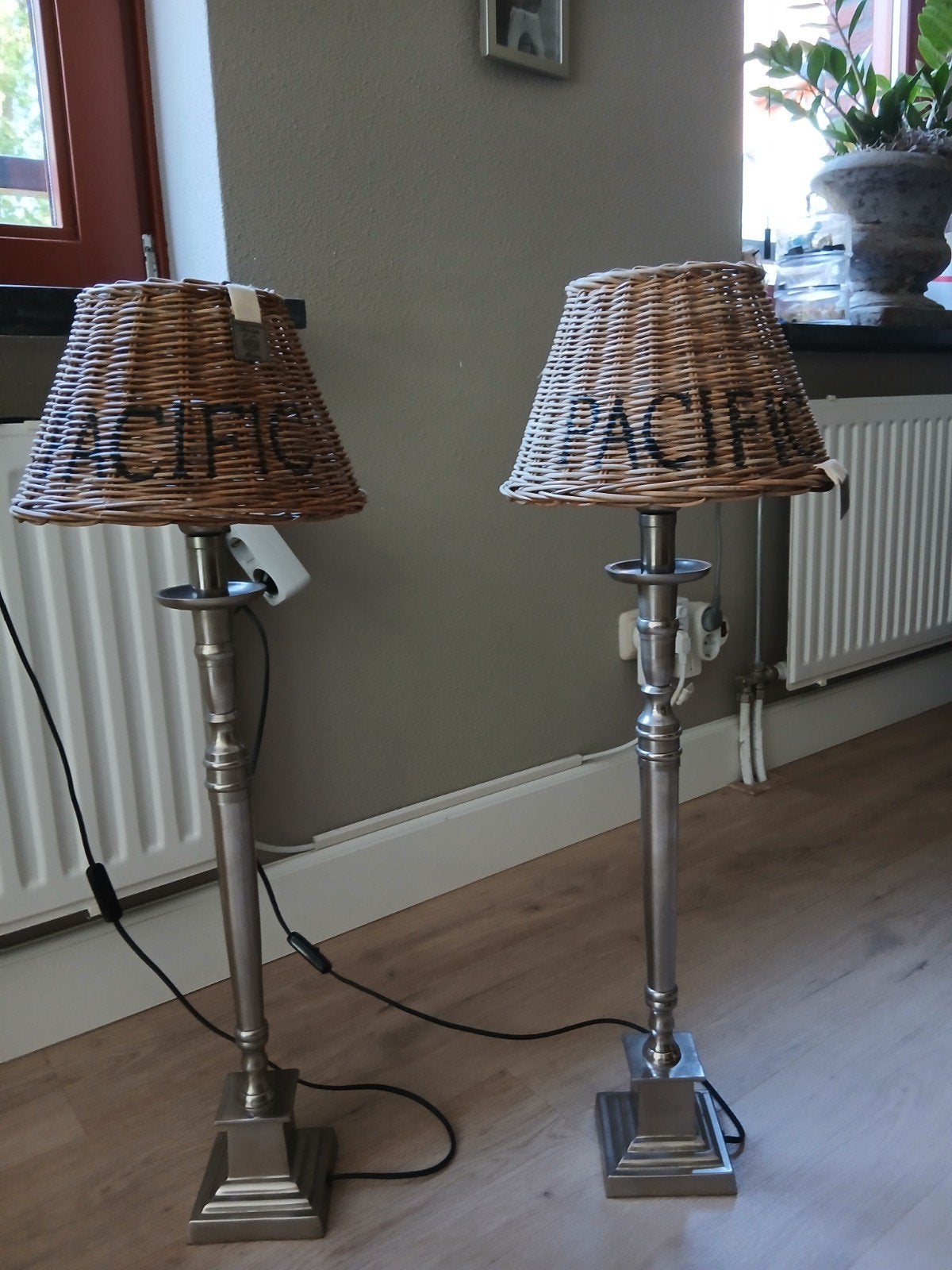 Set van 2 tafellampen  rieten kap 'PACIFIC', 100 tot 150 cm, Ophalen of Verzenden, Zo goed als nieuw, Metaal