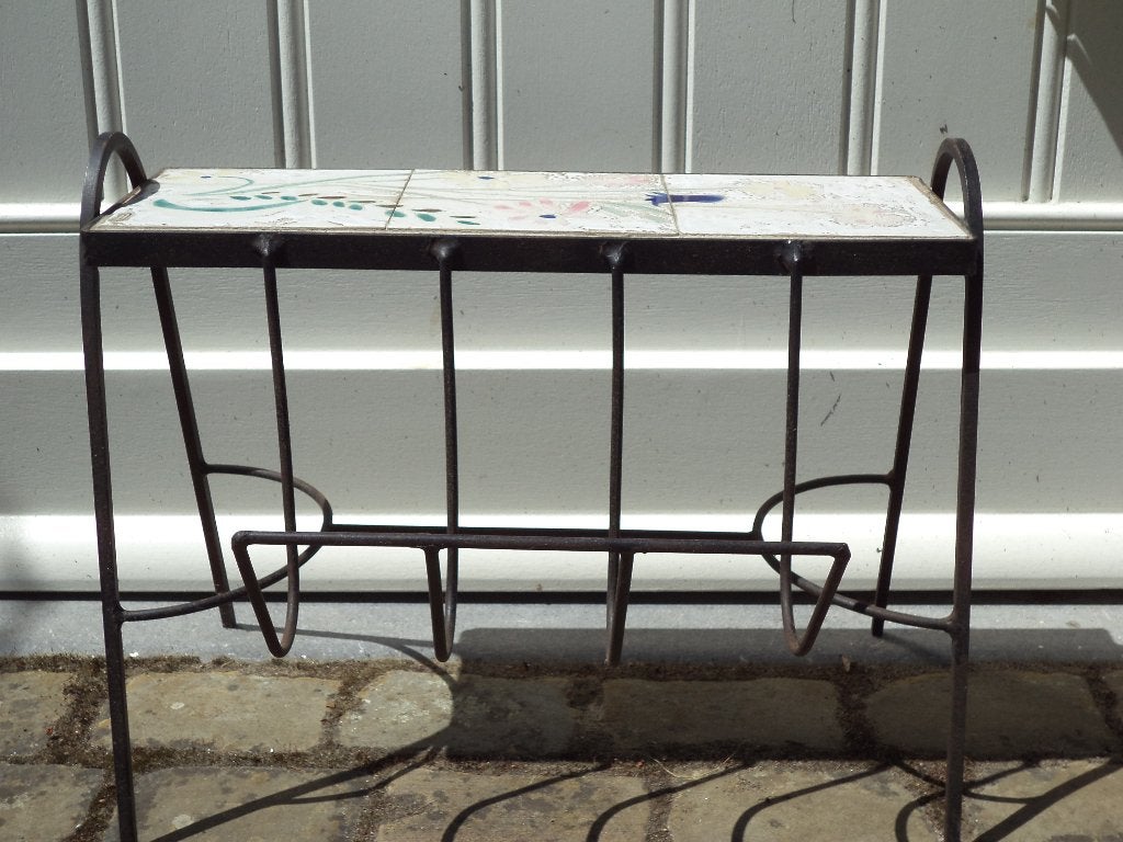 art deco keramiek tegels SNYERS smeedijzer bijzet tafeltje, Ophalen