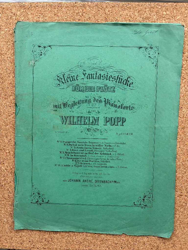 Wilhelm Popp: Heimwee, fantasiestuk voor fluit met pianobeg,, Muziek en Instrumenten, Bladmuziek, Gebruikt, Klassiek, Ophalen of Verzenden