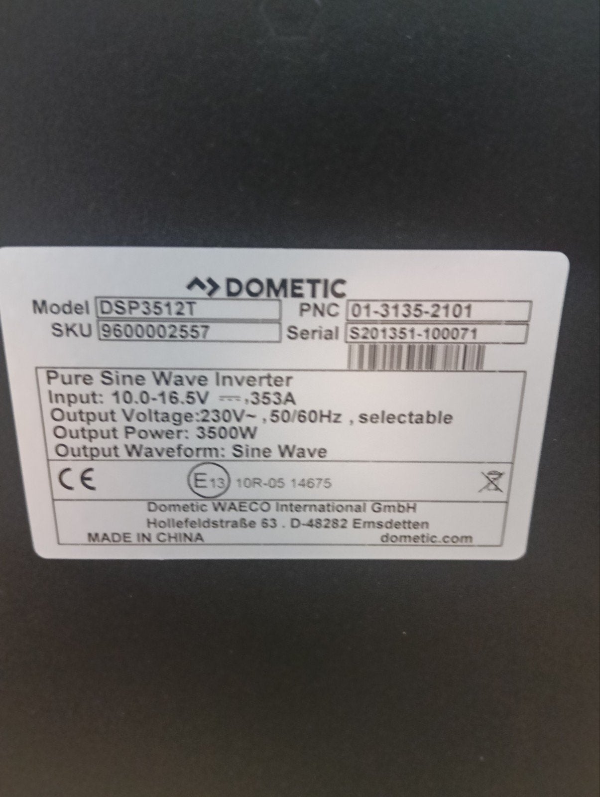 Dometic DSP3512T Pure Sinus Omvormer 3500W, Ophalen, Gebruikt
