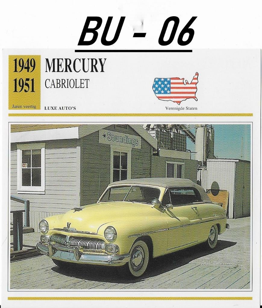 Bu06 Autokaart Mercury Cabriolet ( 1949 - 1951 ), Ophalen of Verzenden, Zo goed als nieuw, Auto's
