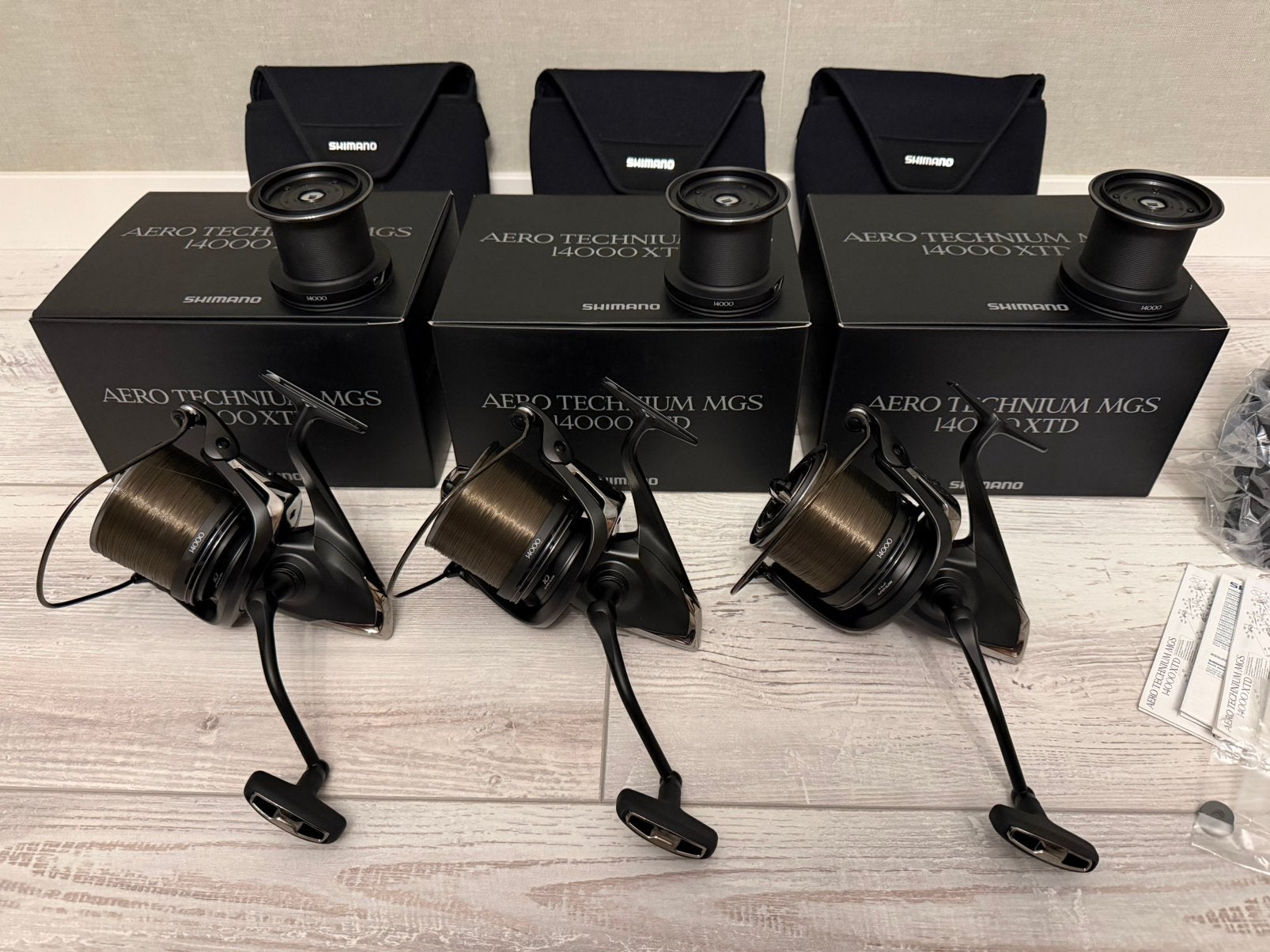 3 x Shimano Aero Technium Magnesium XTD 14000 + spoelen NW!, Ophalen of Verzenden, Nieuw, Molen