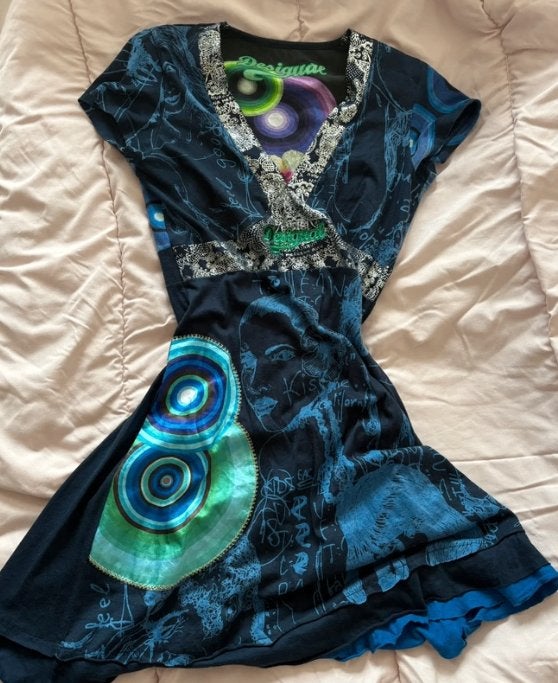 Stijlvolle Desigual Jurk met Print en Contrast, Kleding | Dames, Maat 38/40 (M), Ophalen of Verzenden, Roze, Desigual