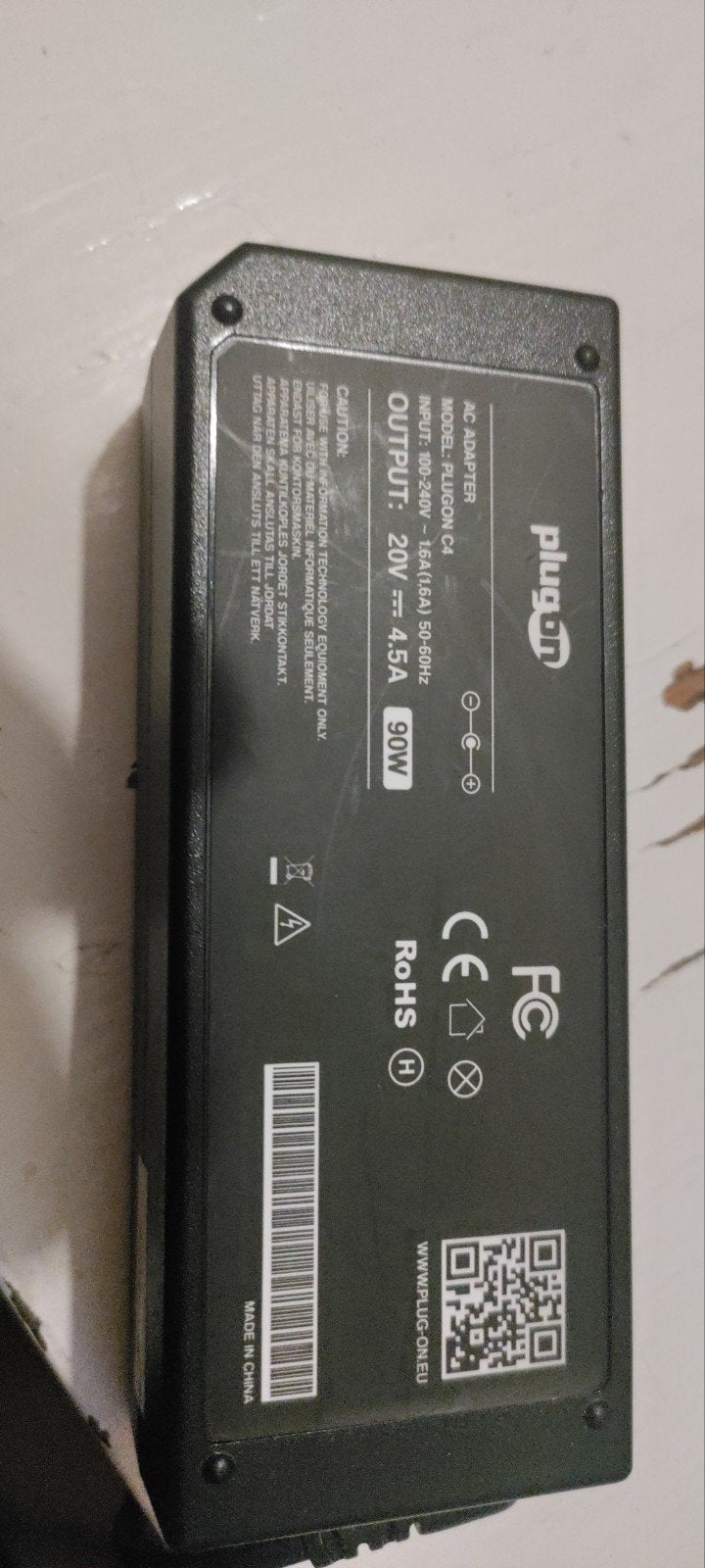 Plugon C4 AC Adapter 20V 4.5A 90W, Ophalen of Verzenden, Gebruikt, Plugon