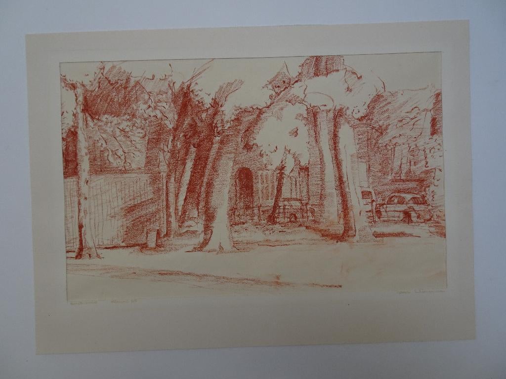krijttekening Tilburg Sous Bois bomen bij kerk Hans Könemann, Verzenden