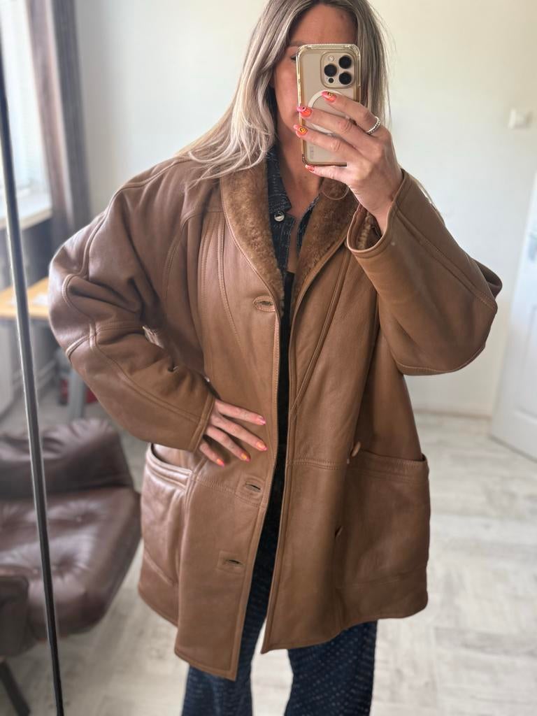 Vintage Lammy Coat - Echt Leer & Lamsvacht, Kleding | Dames, Ophalen of Verzenden, Zo goed als nieuw, Bruin