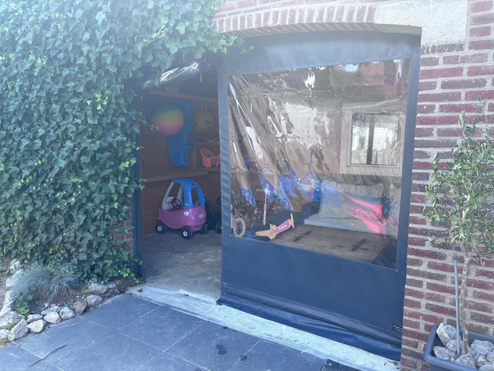 Zeildoek | PVC | overkappingzeil | Antraciet, Ophalen, Gebruikt, 150 tot 300 cm, 250 cm tot 450 cm