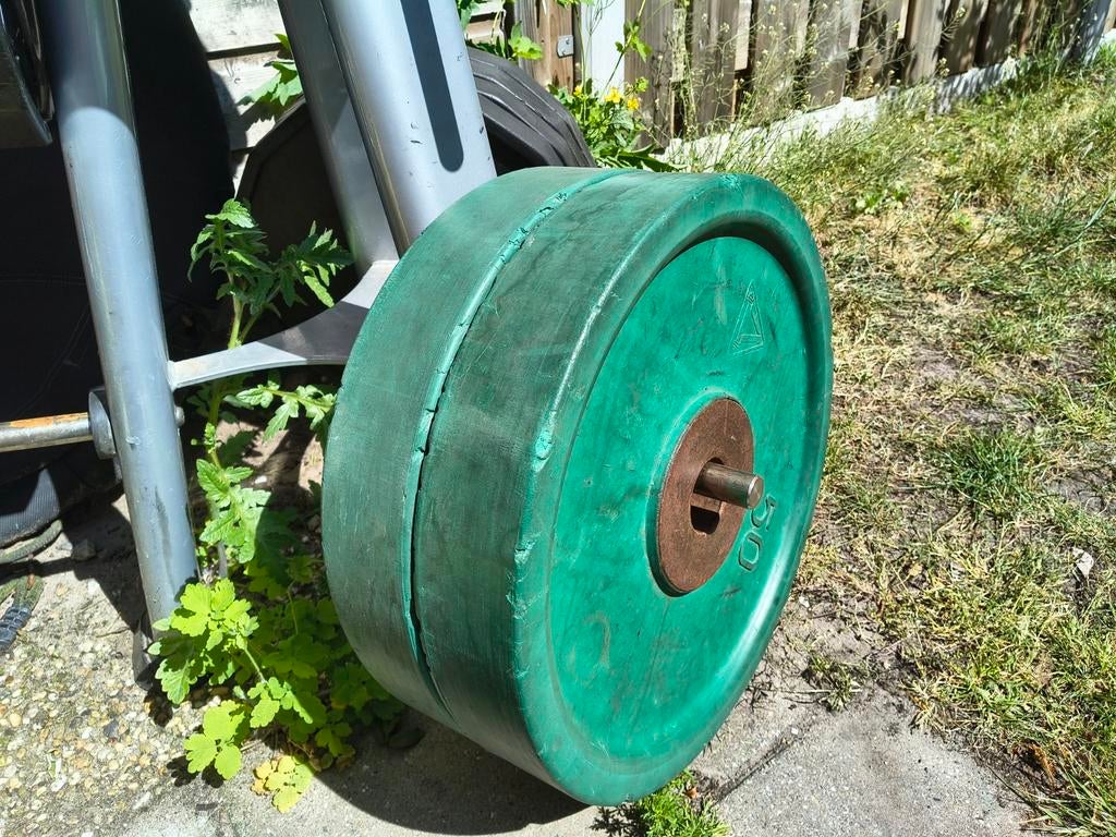 Olympische halterschijven 50kg per stuk set van 2, Ophalen, Gebruikt