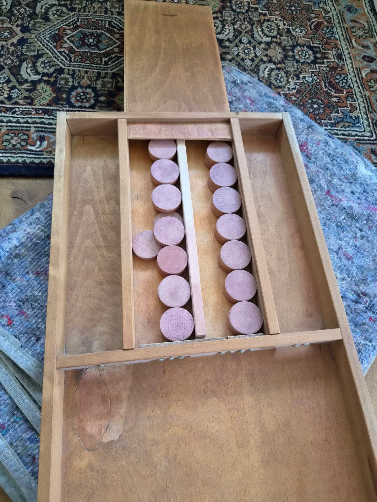 Vintage Houten Sjoelbak met Schijven - Compleet, Hobby en Vrije tijd, Gezelschapsspellen | Bordspellen, Vijf spelers of meer, Ophalen