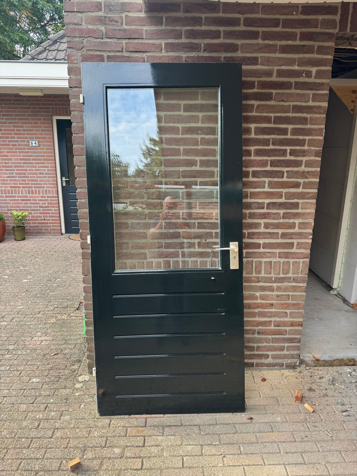 Buitendeur met glas en panelen - Groen/Wit, Ophalen, Gebruikt, 80 tot 100 cm, 200 tot 215 cm