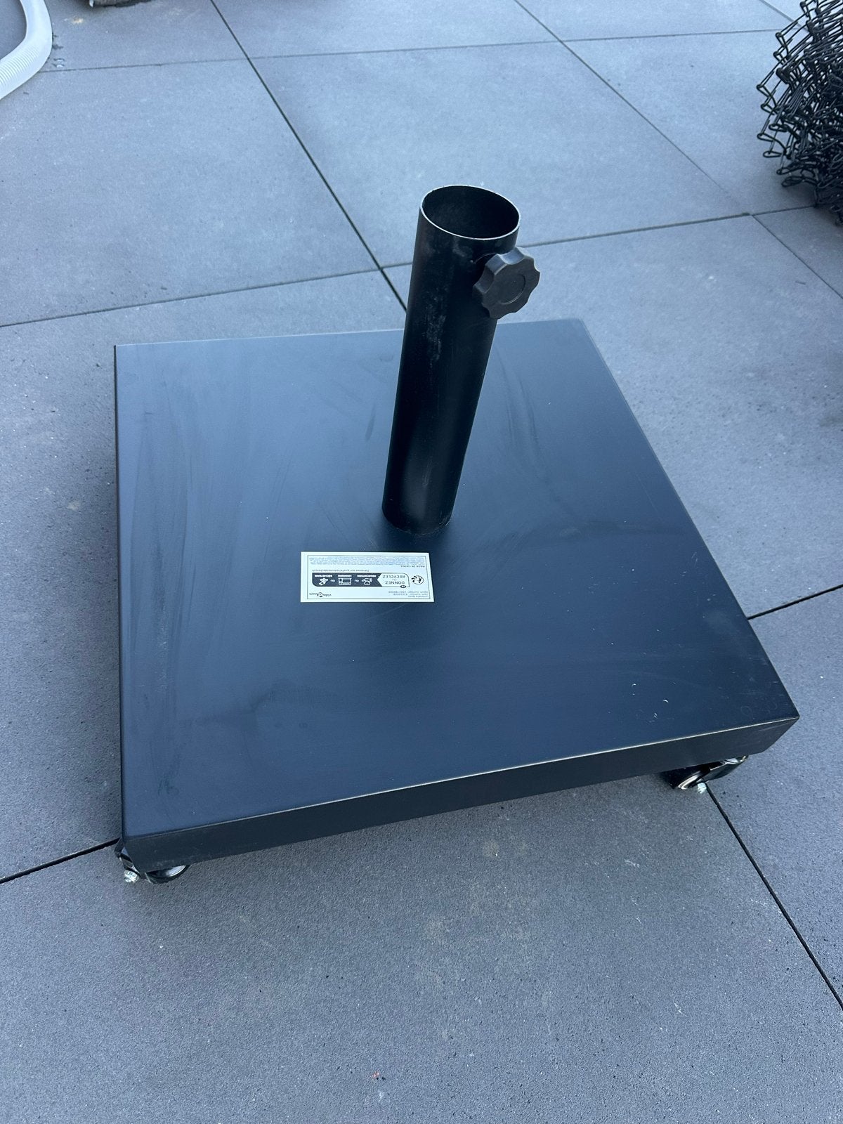 vidaXL Parasolvoet Zwart 45 x 45 x 31,5 cm met wielen, Ophalen, Zo goed als nieuw, Minder dan 1 meter, Parasolvoet