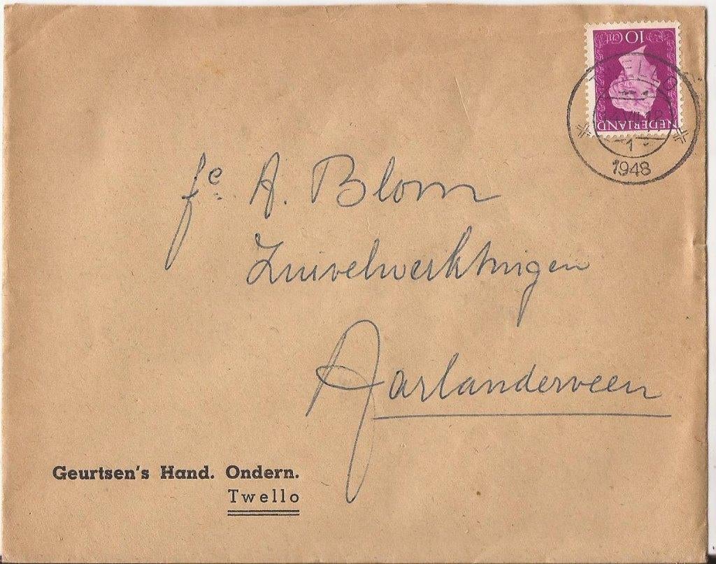 TWELLO 1948 GEURTSEN's Handelsonderneming, Verzenden, 1940 tot 1960, Gelopen, Overijssel
