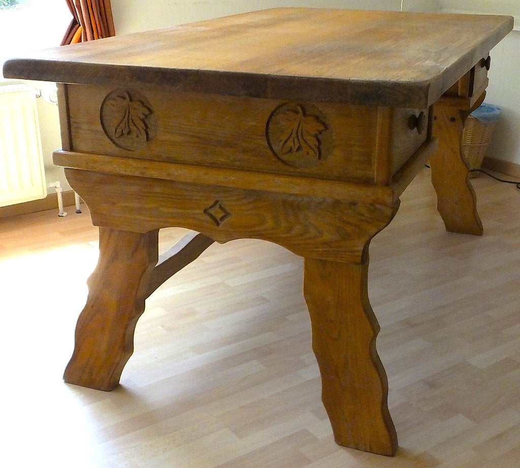 Houten eiken bureau, Ophalen, Overige typen, Gebruikt, 150 cm