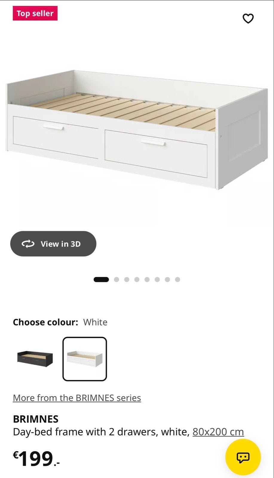 IKEA BRIMNES Bedbank met 2 lades, wit, 80x200 cm, Ophalen, Gebruikt, Eenpersoons, Wit