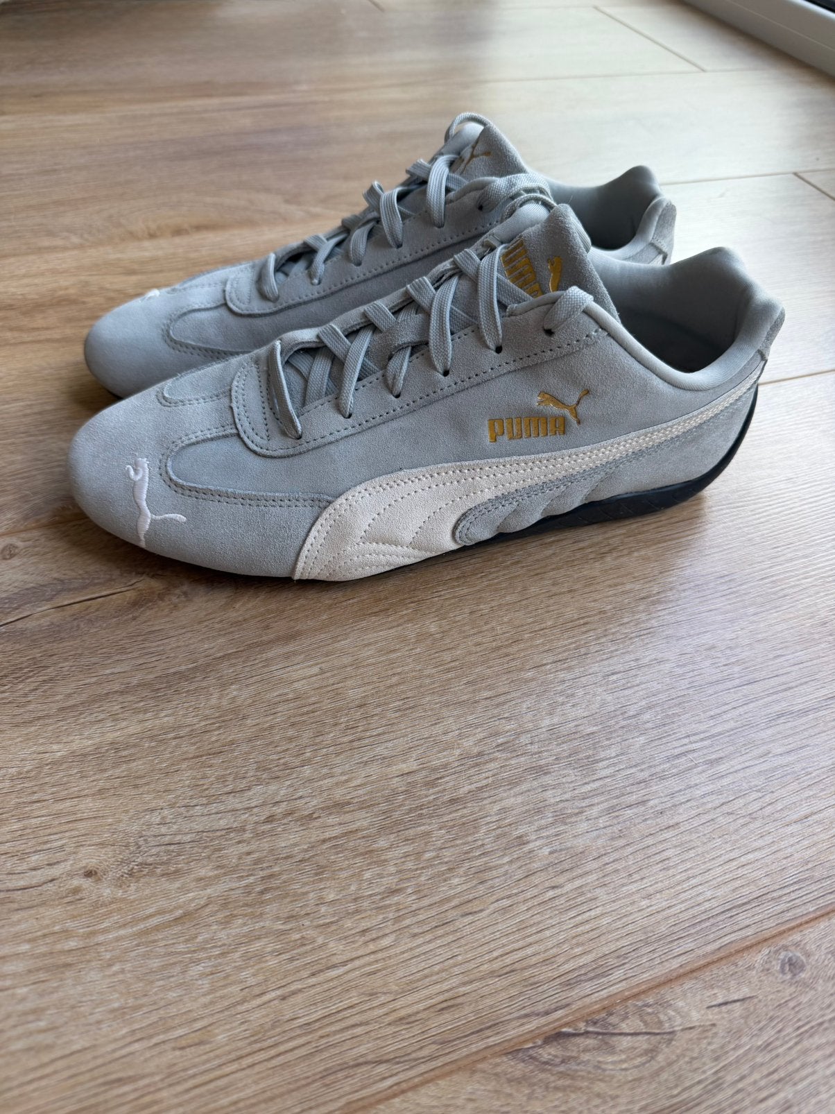 Puma Speedcat OG Sneakers Grijs/Lichtblauw Suede Maat 43, Blauw, Ophalen of Verzenden, Sneakers of Gympen, Zo goed als nieuw