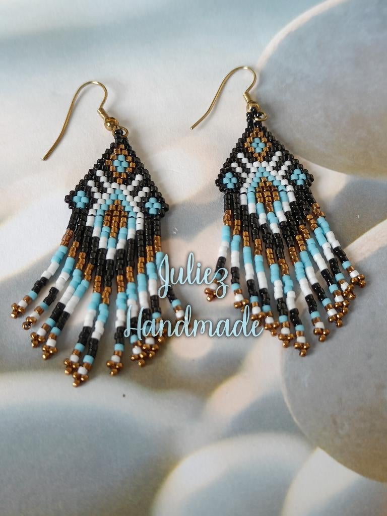 Native American fringe oorbellen "Juliez Handmade", Sieraden, Tassen en Uiterlijk, Oorbellen, Nieuw, Hangers, Glas, Overige kleuren