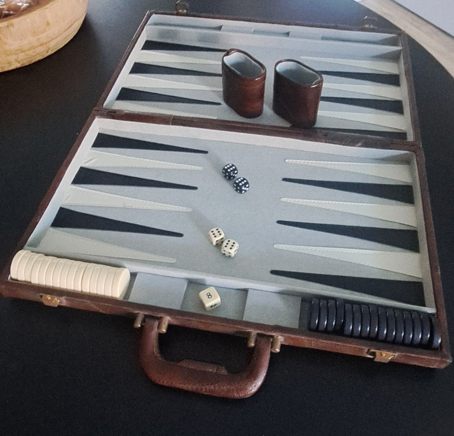 Luxe Vintage Leren Backgammon Koffer, Ophalen, Zo goed als nieuw