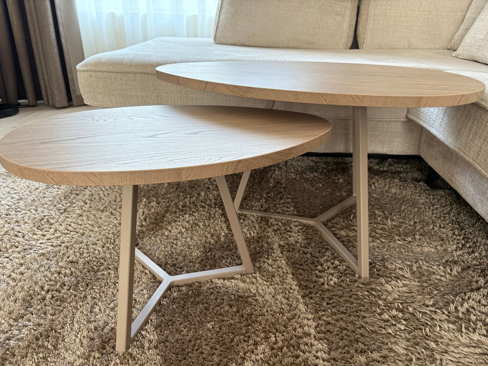 Salontafelset Locarnio - Organisch Misty Oak, Huis en Inrichting, Ophalen, 50 – 75, 50 tot 100 cm, Zo goed als nieuw