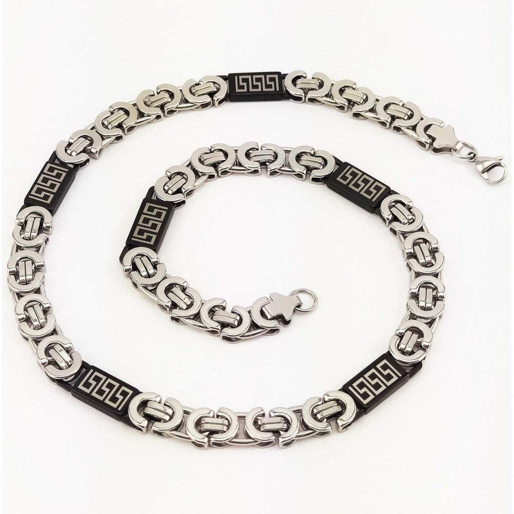 11,5mm Koningsketting Heren - Zwart/Zilverkleurig stalen, Overige materialen, Birgitta-Gracht 33, 6465 EL Kerkrade, Nederland