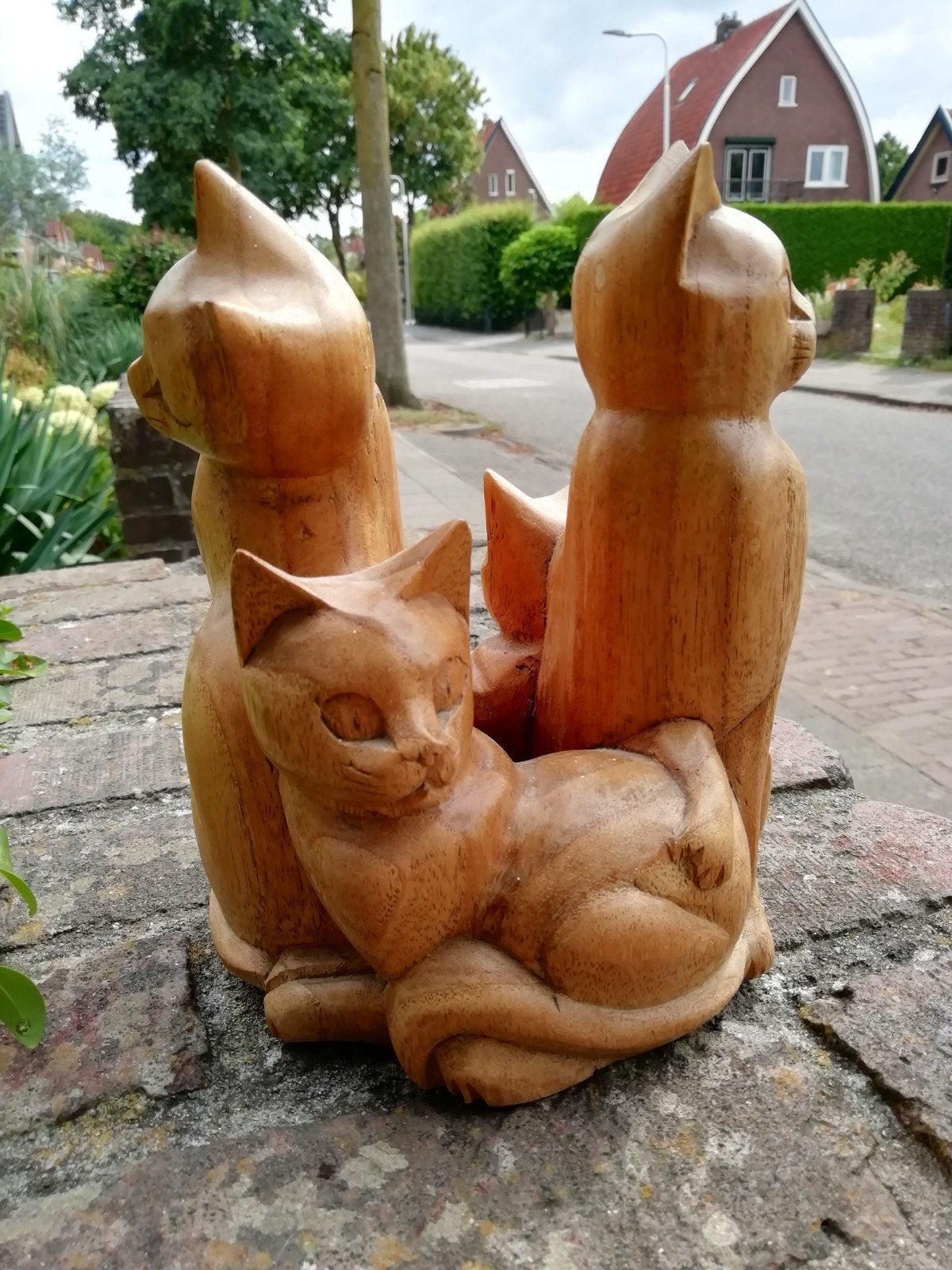 Uniek oud houten beeld van 4 katten - Mooie kwaliteit, Antiek en Kunst, Kunst | Beelden en Houtsnijwerken, Ophalen of Verzenden