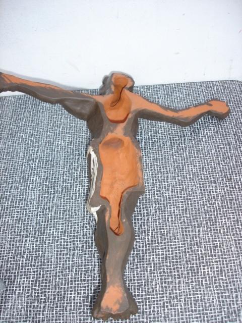 Vintage aardewerk crucifix jaren 80, Ophalen of Verzenden, Zo goed als nieuw, Beeld(je), Christendom | Katholiek