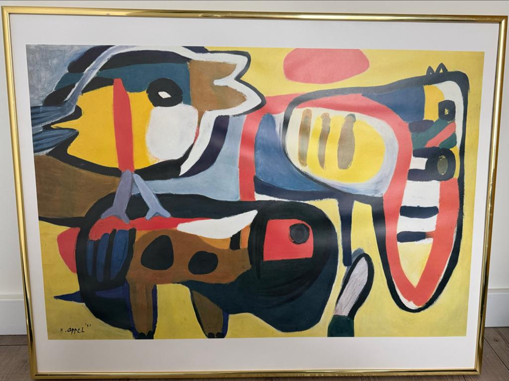 Karel Appel - offset Lithografie gesigneerd “K. Appel ’51”,, Ophalen