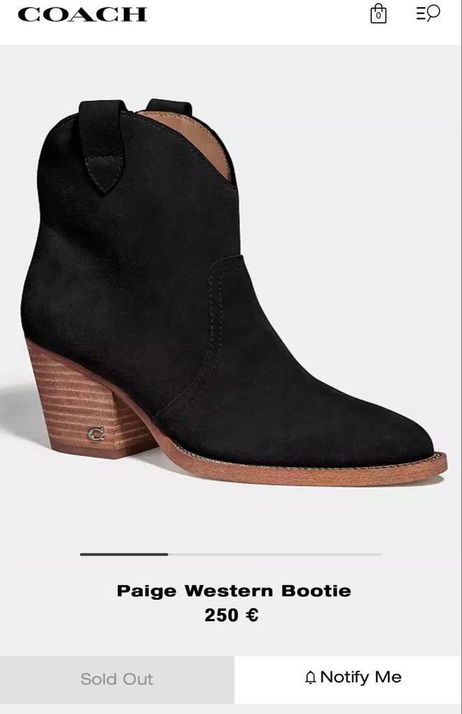 Coach Paige Western Bootie - Zwart Suède - Maat 41 - NIEUW, Kleding | Dames, Schoenen, Ophalen, Nieuw, Zwart, Lage of Enkellaarzen