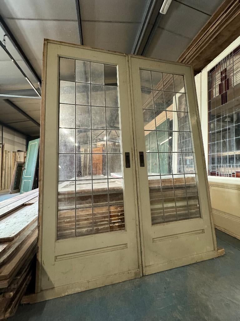 Set schuif / en-suite deuren met glas in lood 218x166cm., Ophalen
