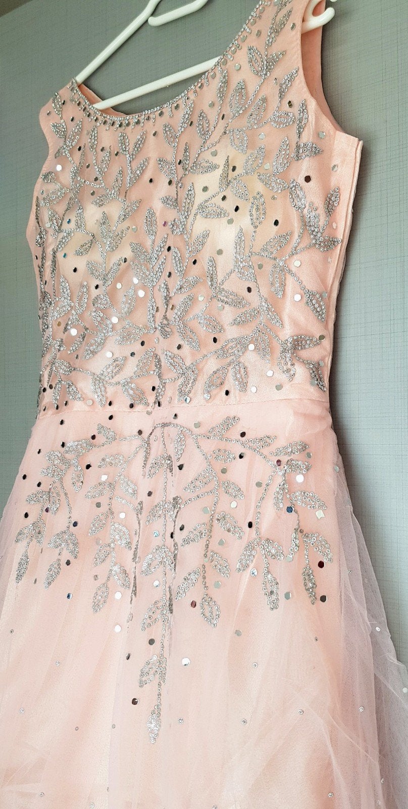 Indiase glimmende feestjurk zalm-roze maat S/M met sjaal, Kleding | Dames, Maat 38/40 (M), Verzenden, Nieuw, Roze
