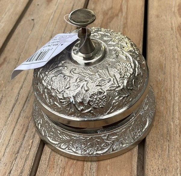 TAFELBEL HOTELBEL RECEPTIEBEL WINKELBEL BEWERKT LUXE ZILVER, Ophalen of Verzenden