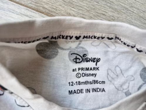 Wit Mickey tshirt Maat 86 h, Onbekend, Zo goed als nieuw, Onbekend, Primark