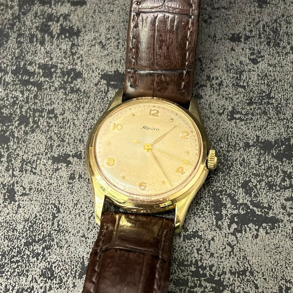 14 karaat gouden horloge Alpina model heren, Ophalen of Verzenden, Zo goed als nieuw, Goud