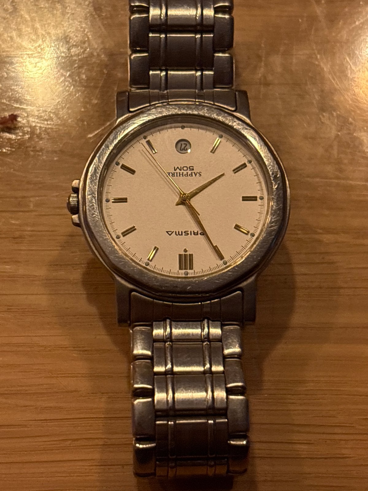 Prisma Sapphire 50M Polshorloge - gebruikt horloge,, Overige merken, Staal, Gebruikt, Staal