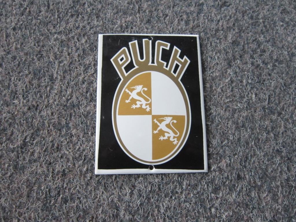 PUCH EMAILLE RECLAMEBORD, Ophalen, Zo goed als nieuw, Reclamebord
