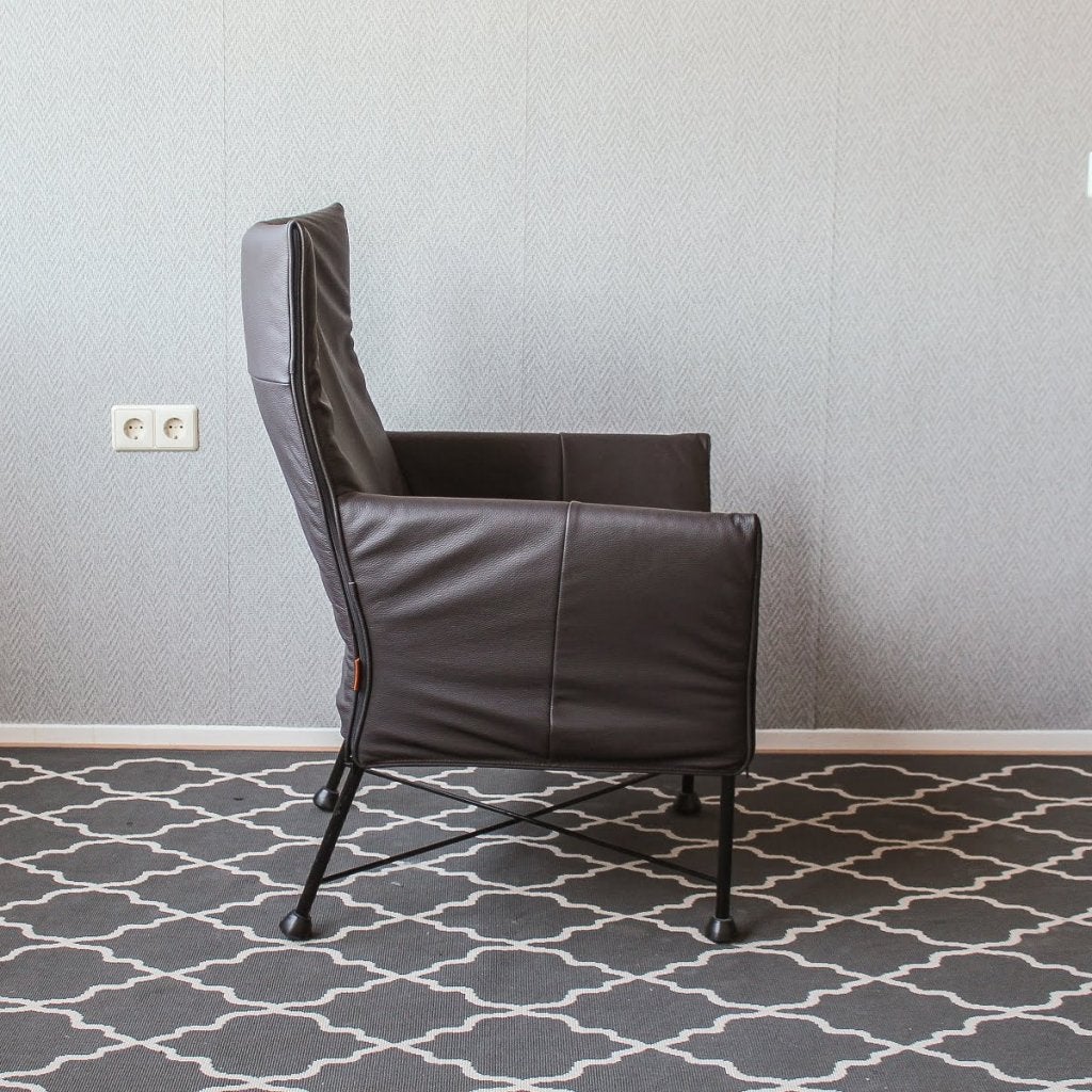 Montis Charly Fauteuil Antraciet-Bruin Leder - Zwart/Dop, Huis en Inrichting, Niet ingevuld, Zo goed als nieuw, Niet ingevuld