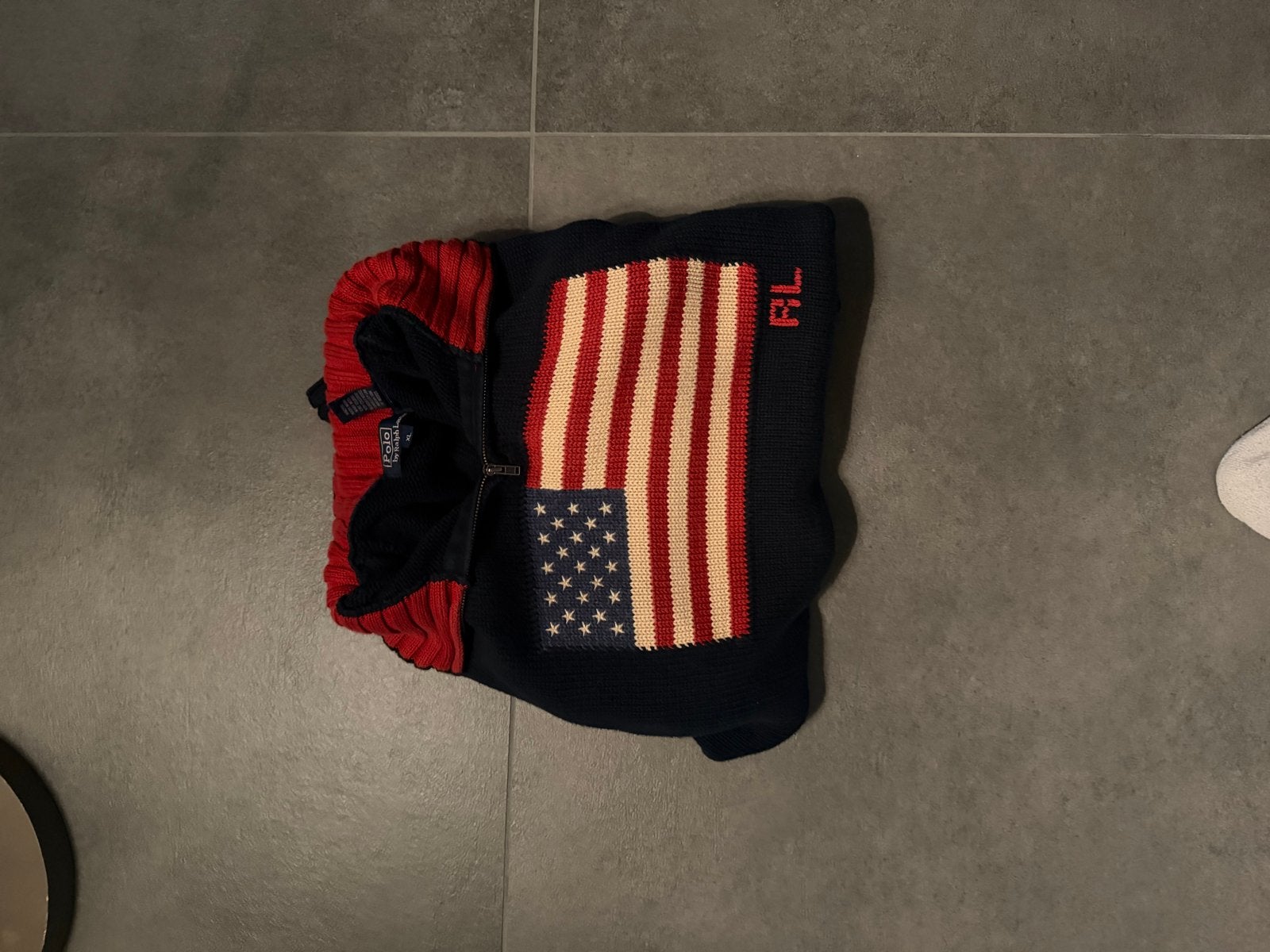 Polo Ralph Lauren trui met Amerikaanse vlag, Kleding | Heren, Ophalen of Verzenden, Zo goed als nieuw, Maat 52/54 (L), Blauw