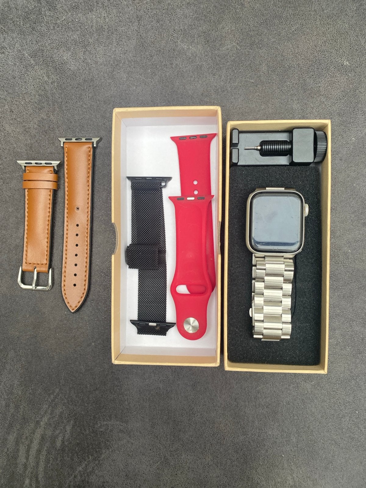 Apple Watch 4 met diverse bandjes en tool, Overige merken, Staal, Polshorloge, Ophalen of Verzenden