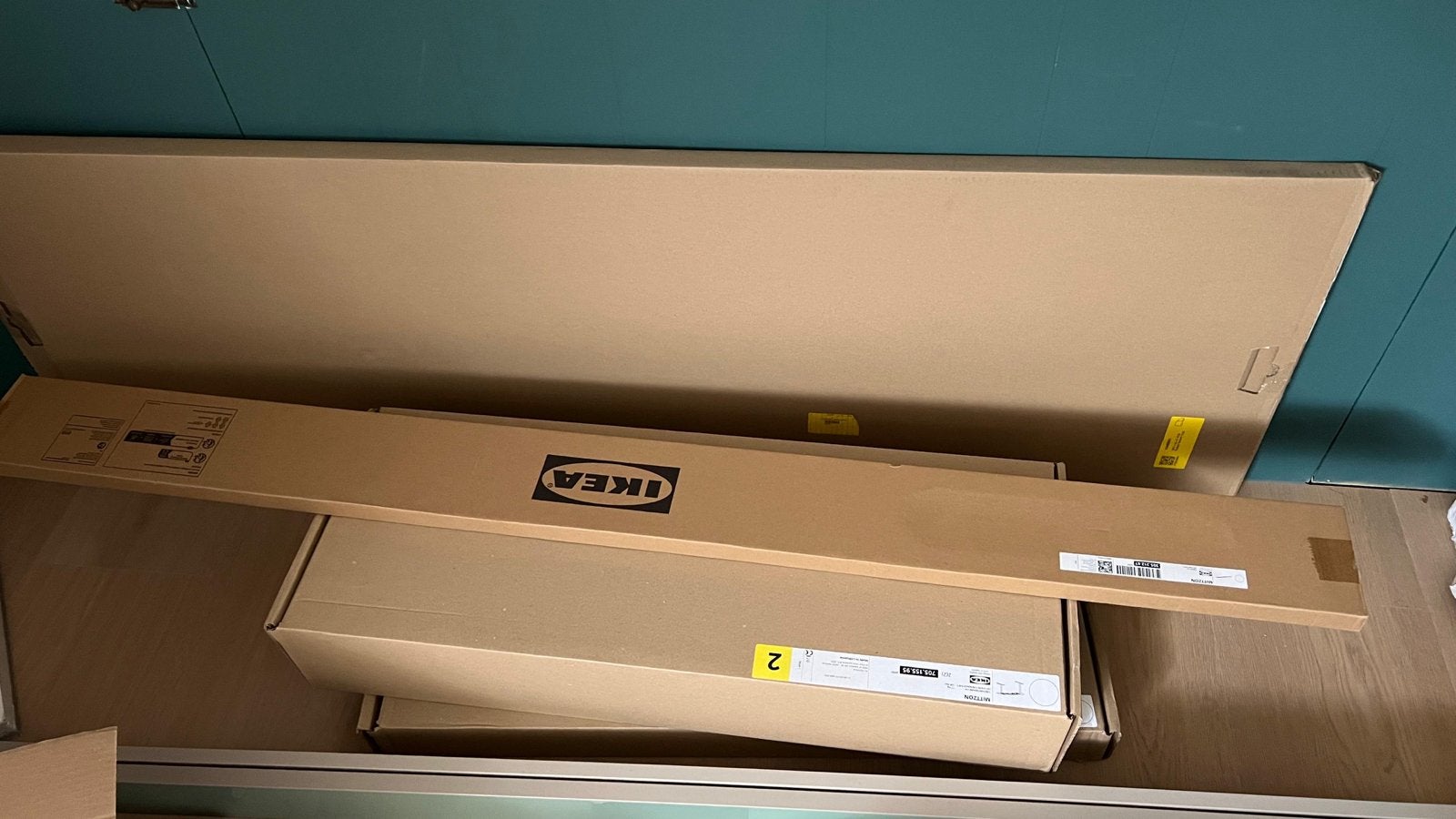 Nieuw IKEA Mittzon zit/sta bureau, eikenfineer/wit, Huis en Inrichting, Bureaus, Ophalen, Zit-sta bureau, Hout, IKEA